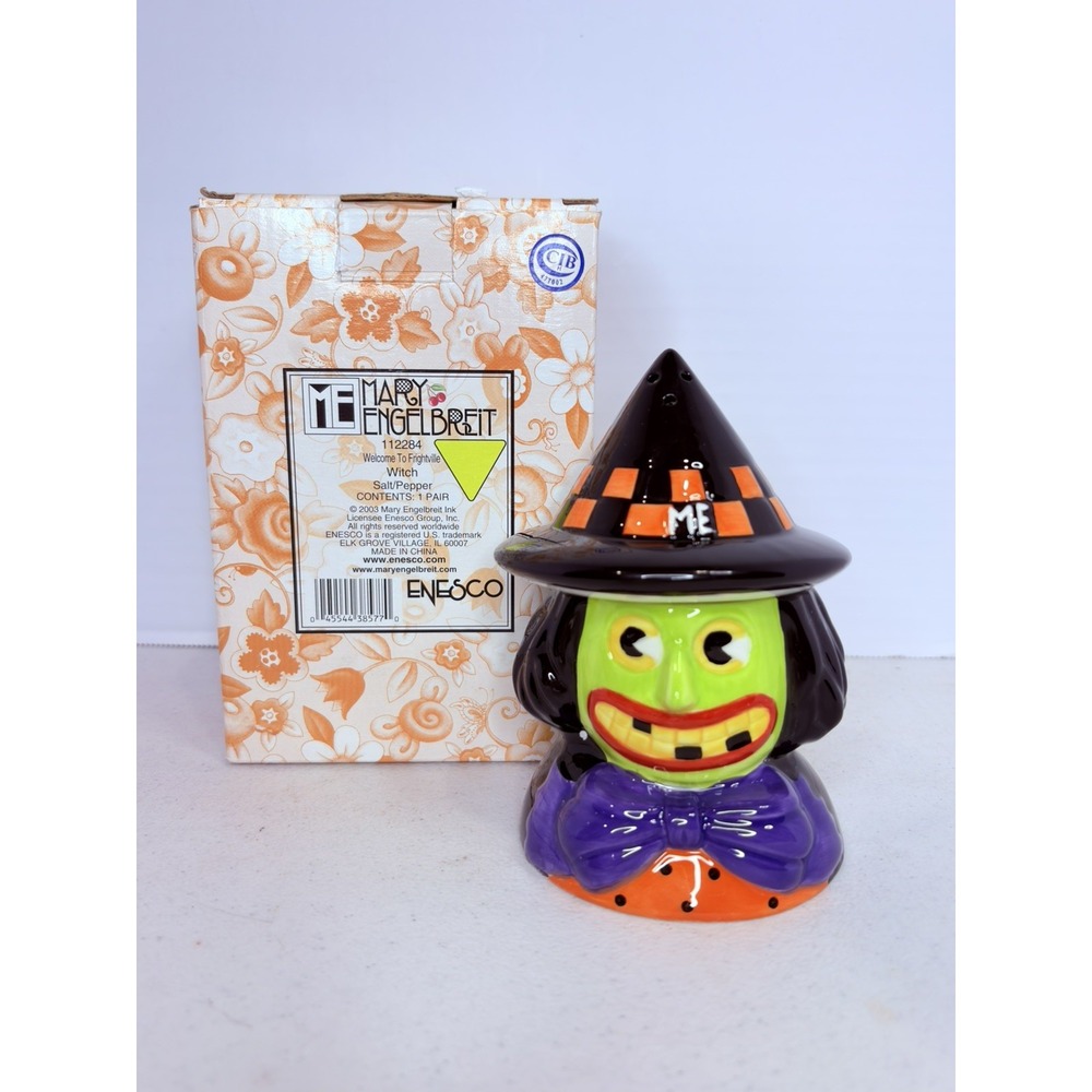 Mary Engelbreit Enesco Witch Salt & Pepper Shakers 2003 Frightville New in Box